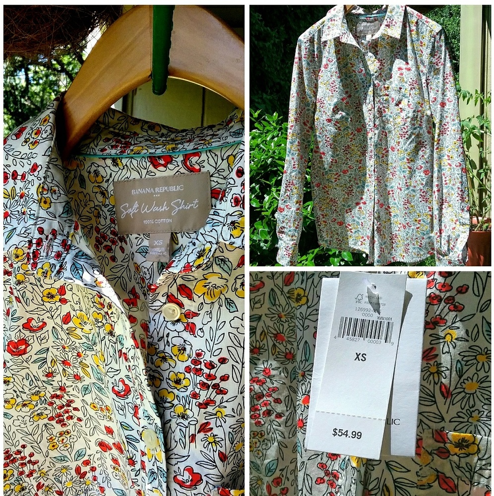 NWT Banana Republic Floral Soft Wash Cotton Shirt
